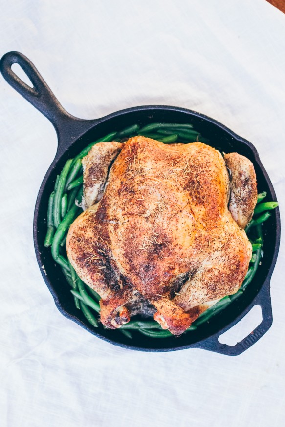 Crispy Herb Roasted Chicken with Sauteed Green Beans