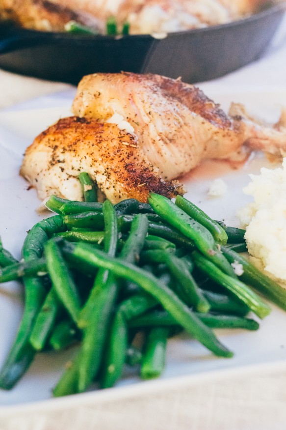 Crispy Herb Roasted Chicken with Sauteed Green Beans