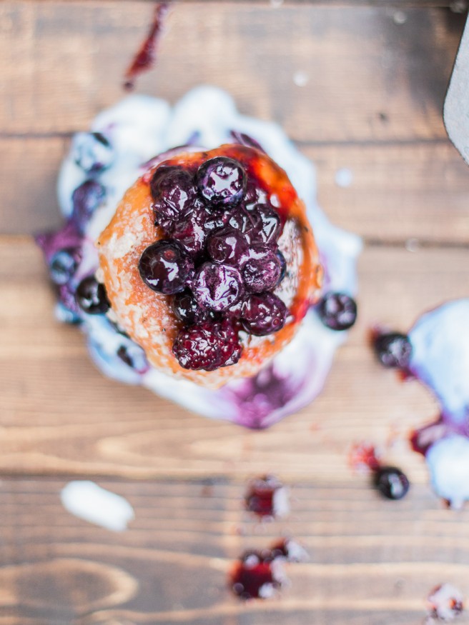 Grilled Donut Ice Cream Sandwich with a warm Blackberry BlueBerry Sauce #Dessert #Donuts #Grilled