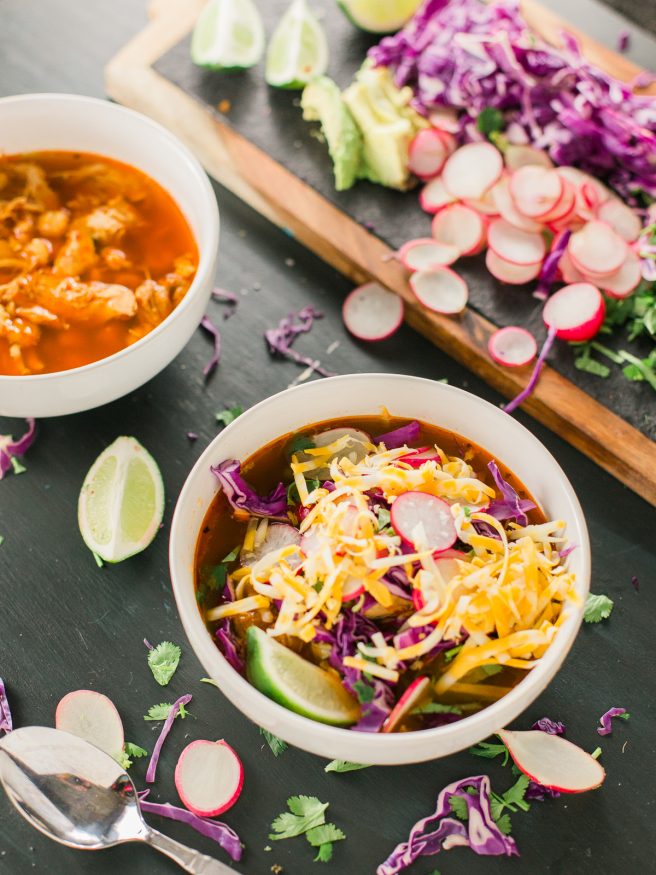 A from-scratch Red Pozole de pollo recipe that is SUPER easy to make!. This is by far one of my favorite soups!