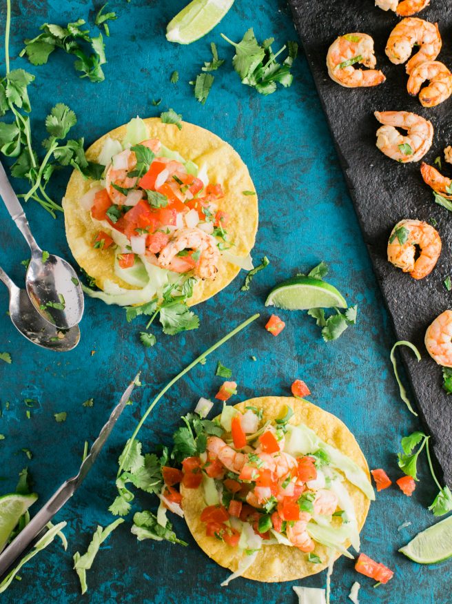 Grilled Shrimp Tacos Recipe with a quick cilantro lime marinade, with butter garlic and other seasonings. Great to make on a weeknight! 