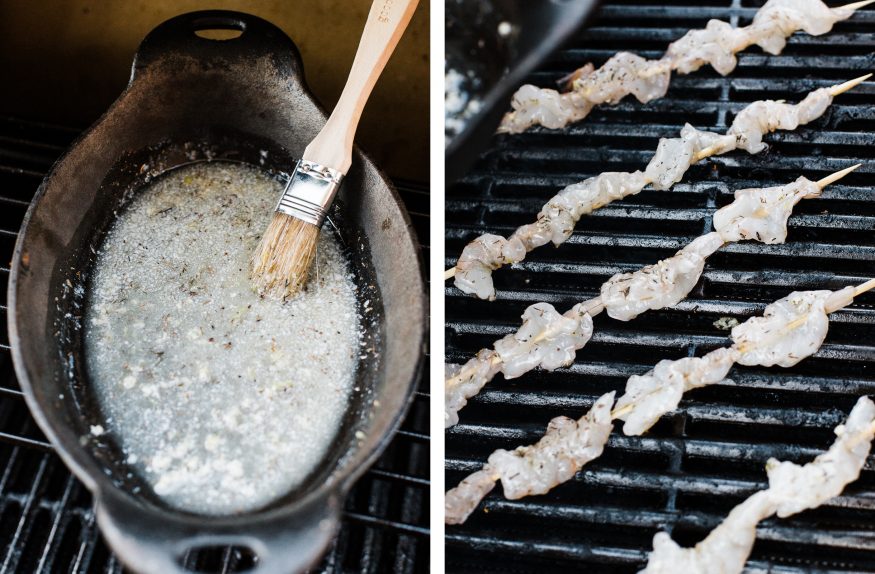 Grilled shrimp recipe with a garlic and herb butter. Insanely easy, delicious and perfect for summer grill outs! 