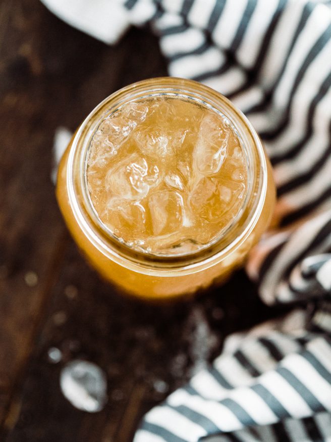 A homemade apricot whiskey, soaking fresh apricots in whiskey. When it was finally ready, I mad an amazing Apricot Whiskey Iced Tea Cocktail! 