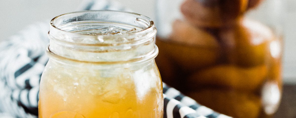 A homemade apricot whiskey, soaking fresh apricots in whiskey. When it was finally ready, I mad an amazing Apricot Whiskey Iced Tea Cocktail!