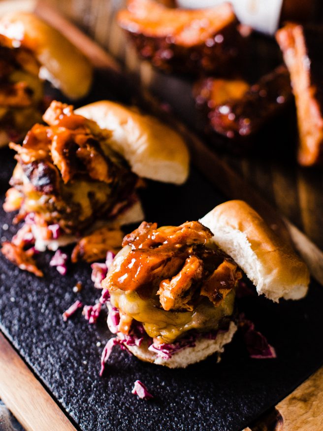 These Baby Back Ribs cheeseburger sliders, topped with a red cabbage slaw will blow your guests socks off this Fourth of July!