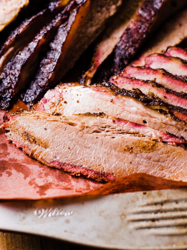 Low and Slow Smoked brisket with a simple pepper based Texas style rub. This is the perfect beginner recipe to get into brisket!