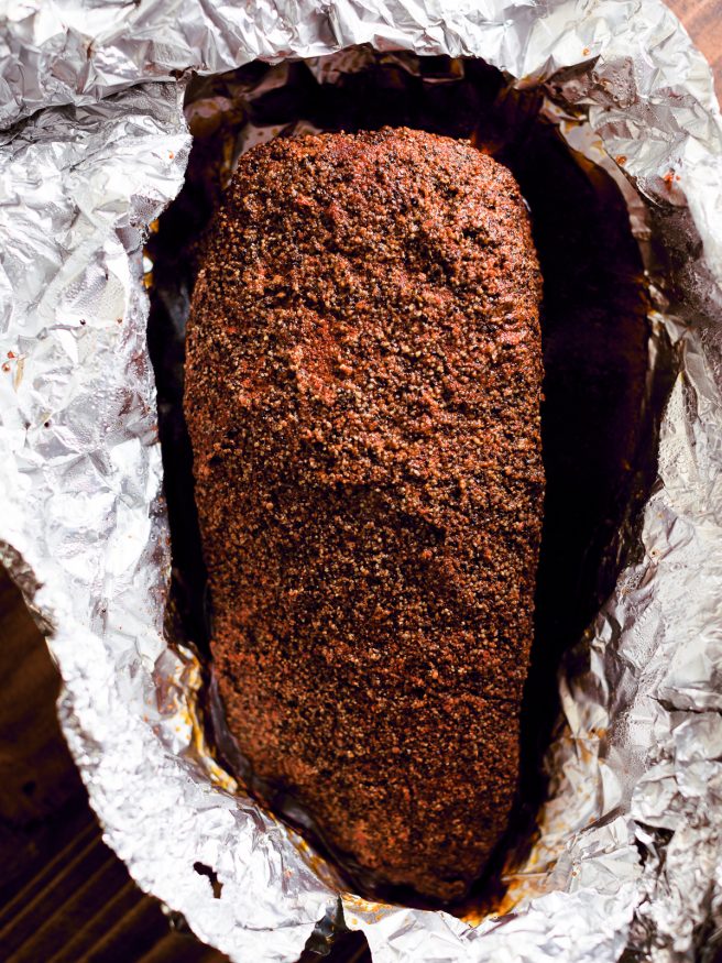 Save a few days of waiting and skip brining your brisket for Smoked Pastrami and use a corned beef packer. Slow smoked, then steamed, making an amazing home-made pastrami!