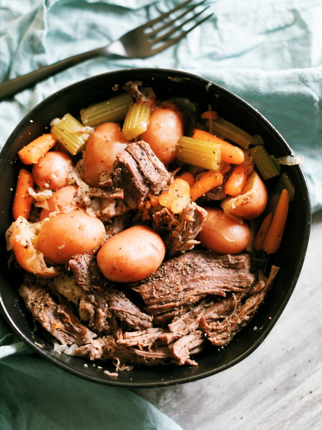 This Instant Pot Roast is the perfect way to get a hearty comfort food on the table during the week. What takes ours in a crock pot, is done in less than 60 minutes with less than 10 minutes of prep!