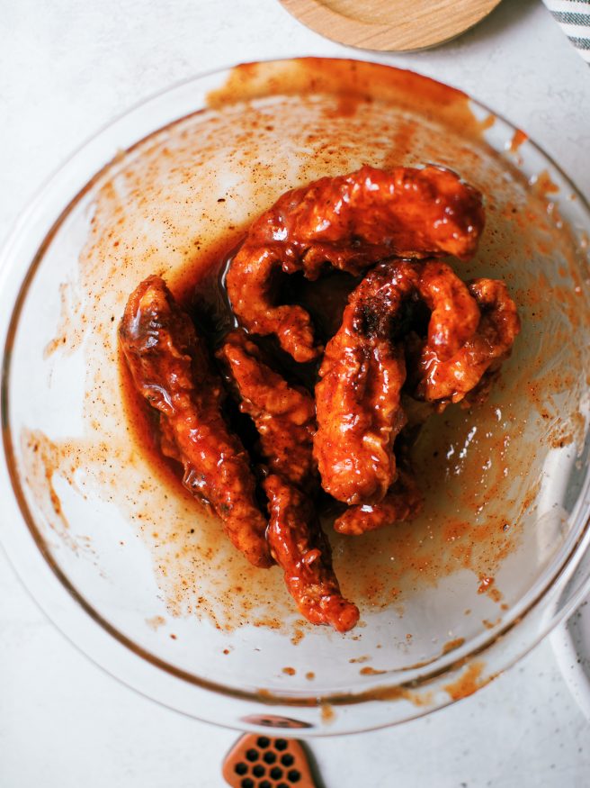 Fried Chicken Tenders made from scratch, then tossed in a spicy and sweet chipotle honey barbecue sauce.