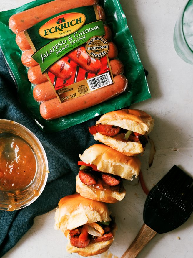 These Apricot Mustard Glazed Sausage Sliders are the perfect way to bring in tailgating season. They’re smoky, sweet and have got a bit of heat. 