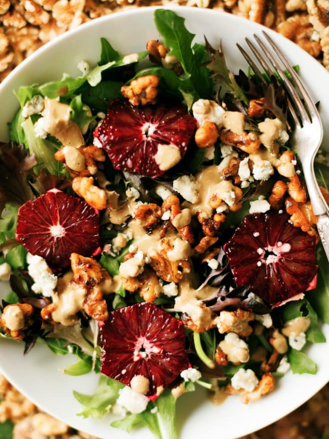 This Spicy Walnut blue cheese and Blood Orange Salad has everything you can ask for in a salad. Its savory, spicy with a little sweet and tartness.