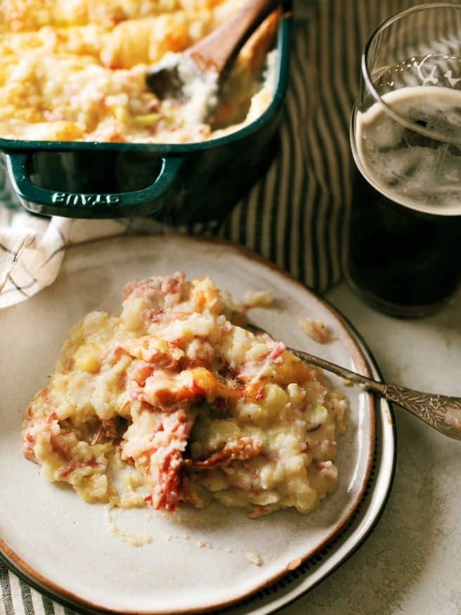 Colcannon traditionally is mashed potatoes with cabbage. I'm taking this up to a new level with adding some cooked corned beef