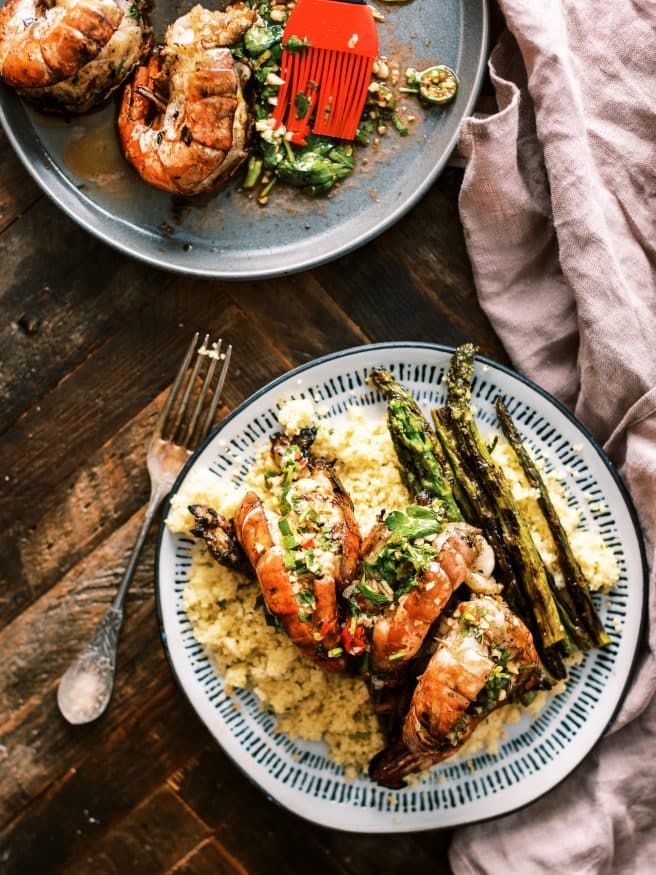 This Garlic and Herb Grilled Shrimp recipe uses MASSIVE Shrimp. It's got texture of lobster, loaded with garlic, Serrano peppers, and is amazing!