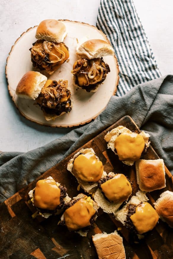 That crispy caramelized goodness of smashburger sliders topped with grilled onions is all you you have to think about to get your tastebuds going!