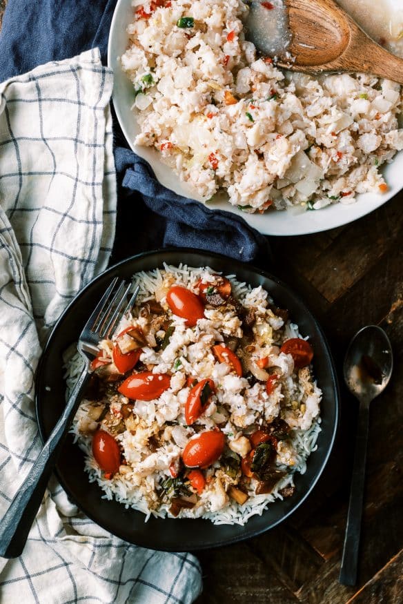 Shrimp Kelaguen is a Chamorro recipe that is similar to ceviche. The shrimp is cooked in the acid of lemon juice and with coconut peppers and onion. 