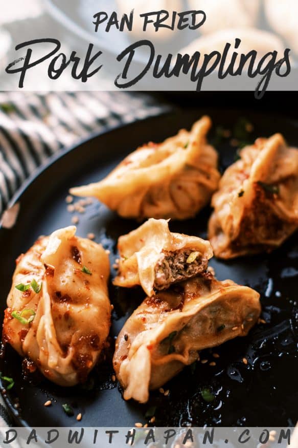 Fried Pork dumplings with a delicious pork filling with ginger, soy sauce rice vinegar, scallions and cabbage and from scratch dough.